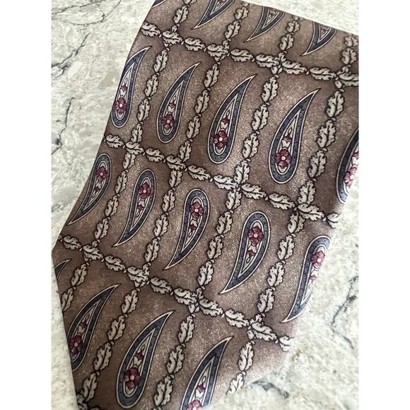 Zylos George Machado 100% Italian Silk Neck Tie Taupe Blue JL - Picture 2 of 8